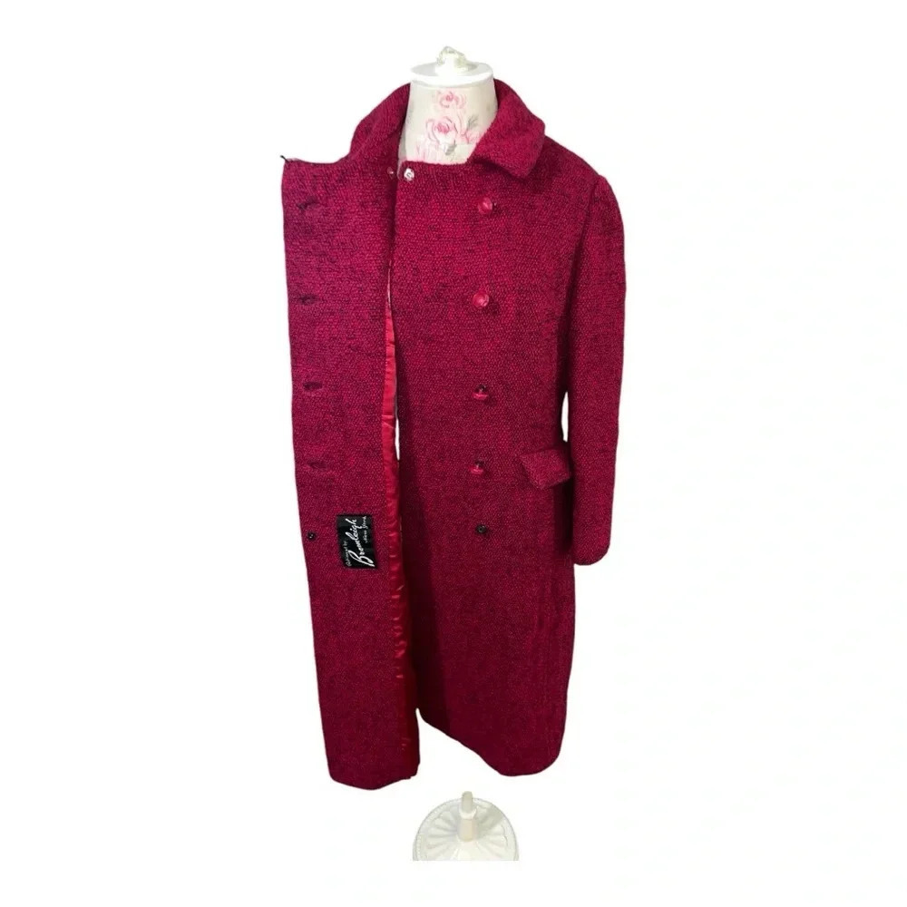 Rare Vintage 1960 Bromleigh NY Wool Boucle Deep 🍷 Double Breasted Coat SZ M - Picture 9 of 14